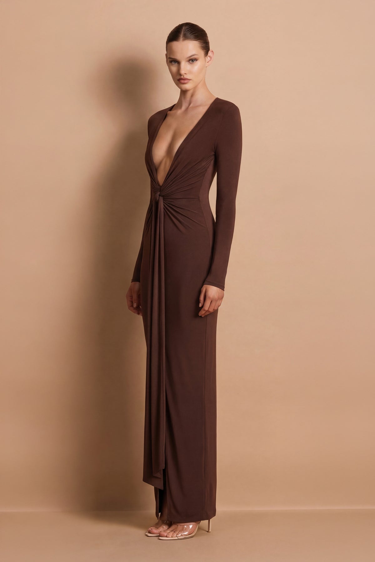 Nookie Charlize 2 Way Long Sleeve Maxi Dress - Chocolate