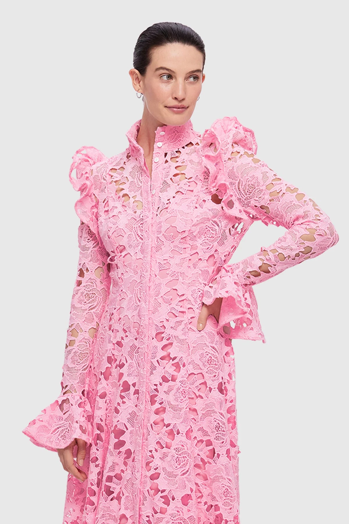 Leo Lin Aliyah Lace Butterfly Sleeve Midi Dress - Candy Pink - Dress Hire AU Leo Lin Aliyah Lace Butterfly Sleeve Midi Dress - Candy Pink - Dress Hire AU
