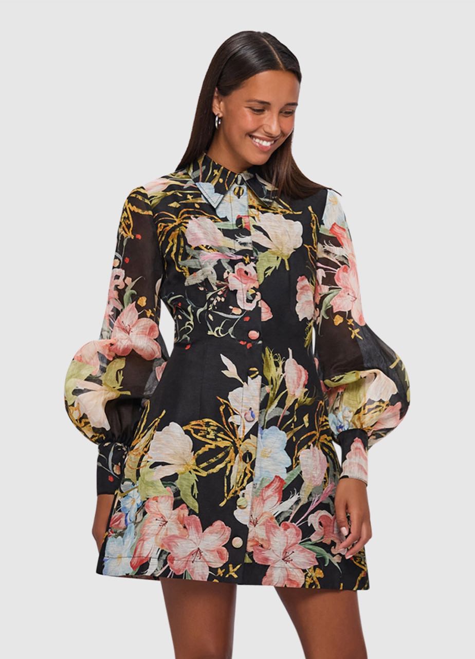 Leo Lin Luminous Silk Mini Dress - Opulent Print in Mystic