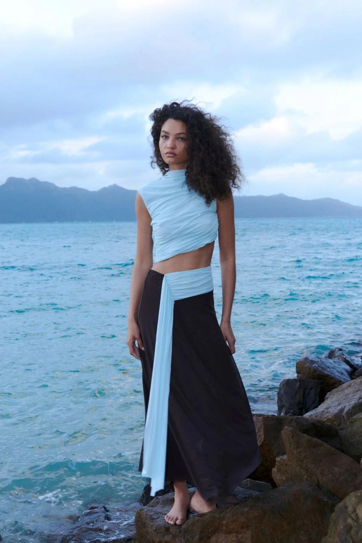 Bec & Bridge Conni Asym Midi Dress - Arctic Blue/Dark Choc - Dress Hire AU Bec & Bridge Conni Asym Midi Dress - Arctic Blue/Dark Choc - Dress Hire AU