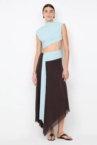 Bec & Bridge Conni Asym Midi Dress - Arctic Blue/Dark Choc