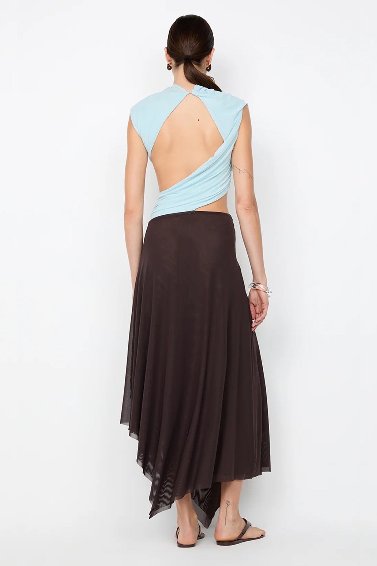 Bec & Bridge Conni Asym Midi Dress - Arctic Blue/Dark Choc - Dress Hire AU Bec & Bridge Conni Asym Midi Dress - Arctic Blue/Dark Choc - Dress Hire AU