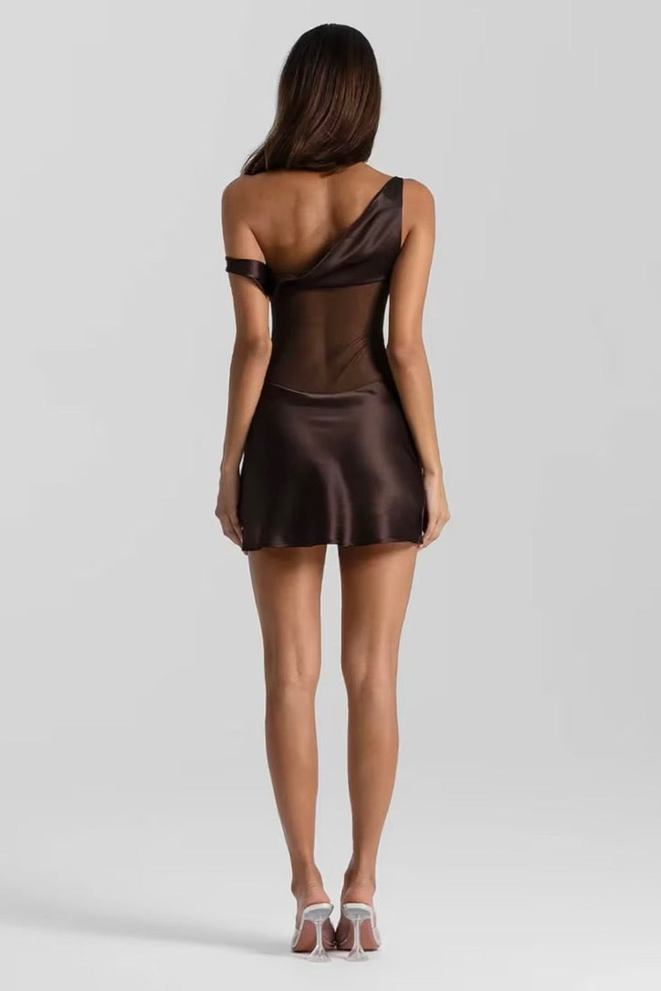 elodie mini dress in brown Elodie Cocoa Swirl Gathered Beach Dress