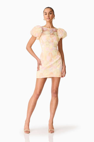 Elliatt Zaria Puff Sleeve Mini Dress - Yellow Floral