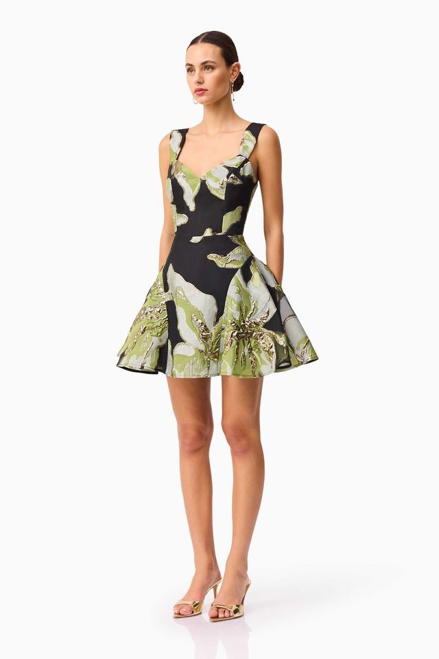 Elliatt Elysia A Line Mini Dress - Black & Green Floral
