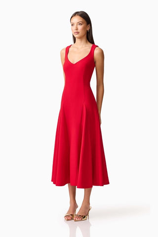 Elliatt Lila A-Line Midi Dress - Red