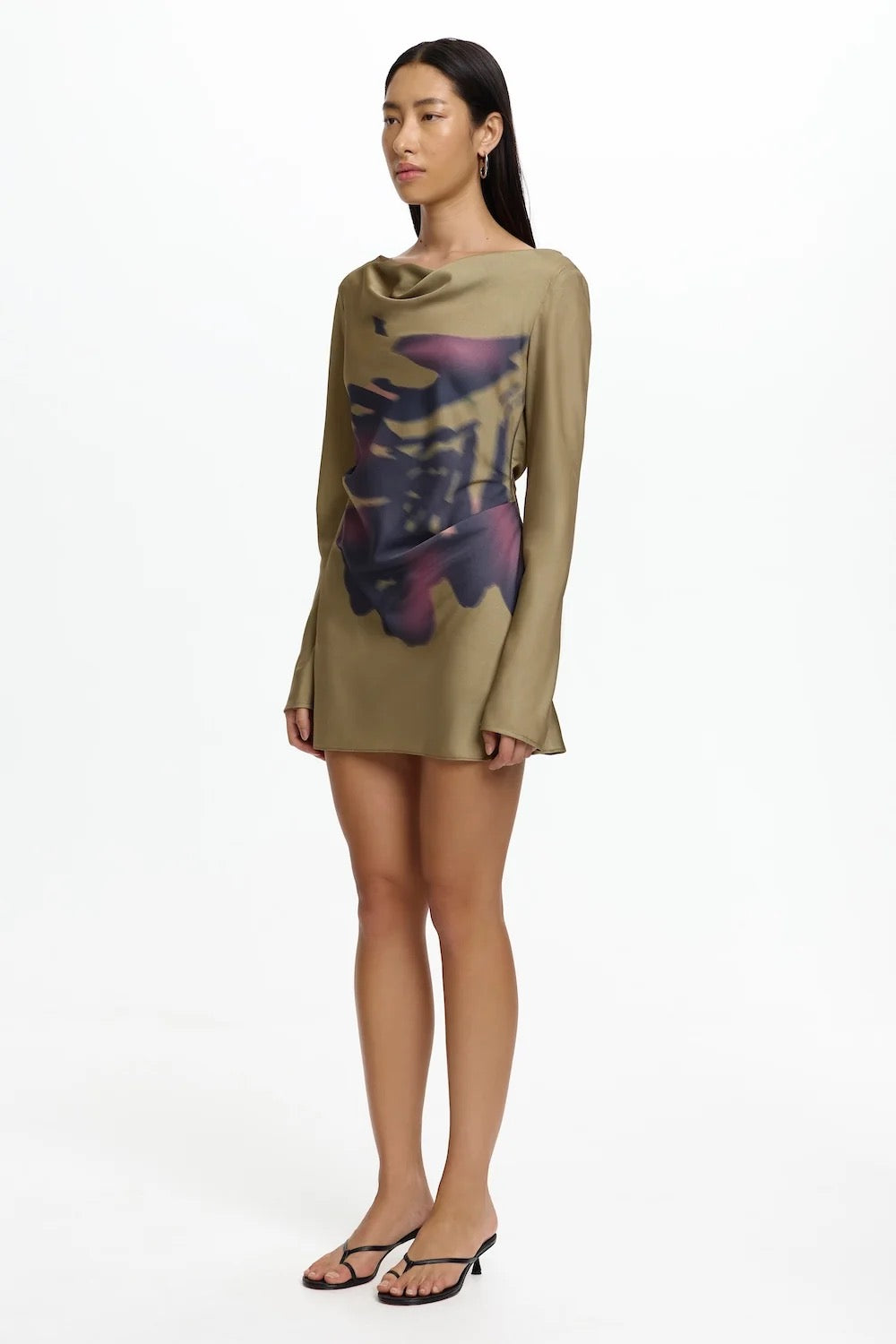 Significant Other Tily Long Sleeve Mini Dress - Olive Stencil