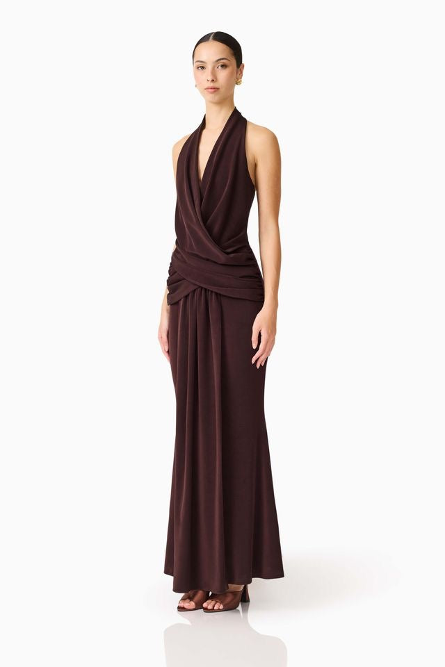 Elliatt Simone Cowl Neck Gown - Chocolate Brown