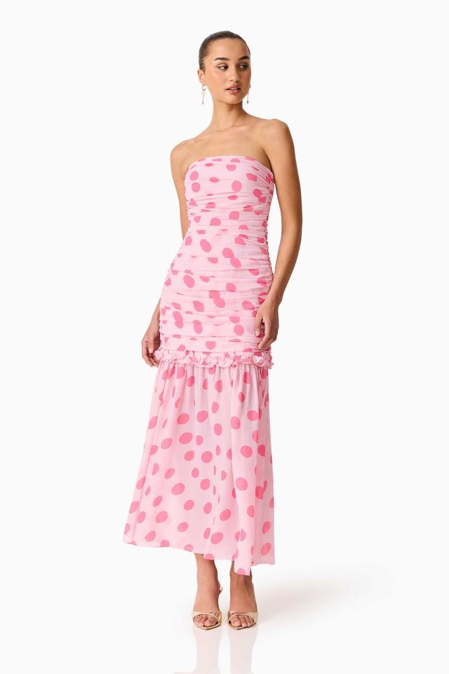 Elliatt Sola Polka Dot Strapless Gown - Pink