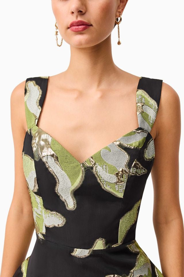 Elliatt Elysia A Line Mini Dress - Black & Green Floral