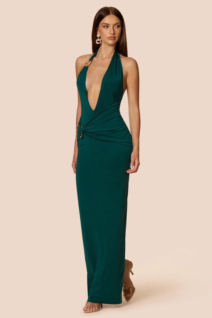 Nookie Leonie Halter Maxi Dress - Dark Teal