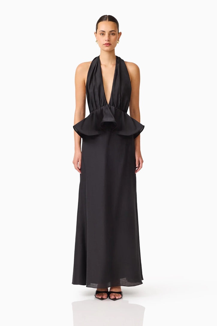 Elliatt Fiorina Halter Neck Peplum Gown - Black