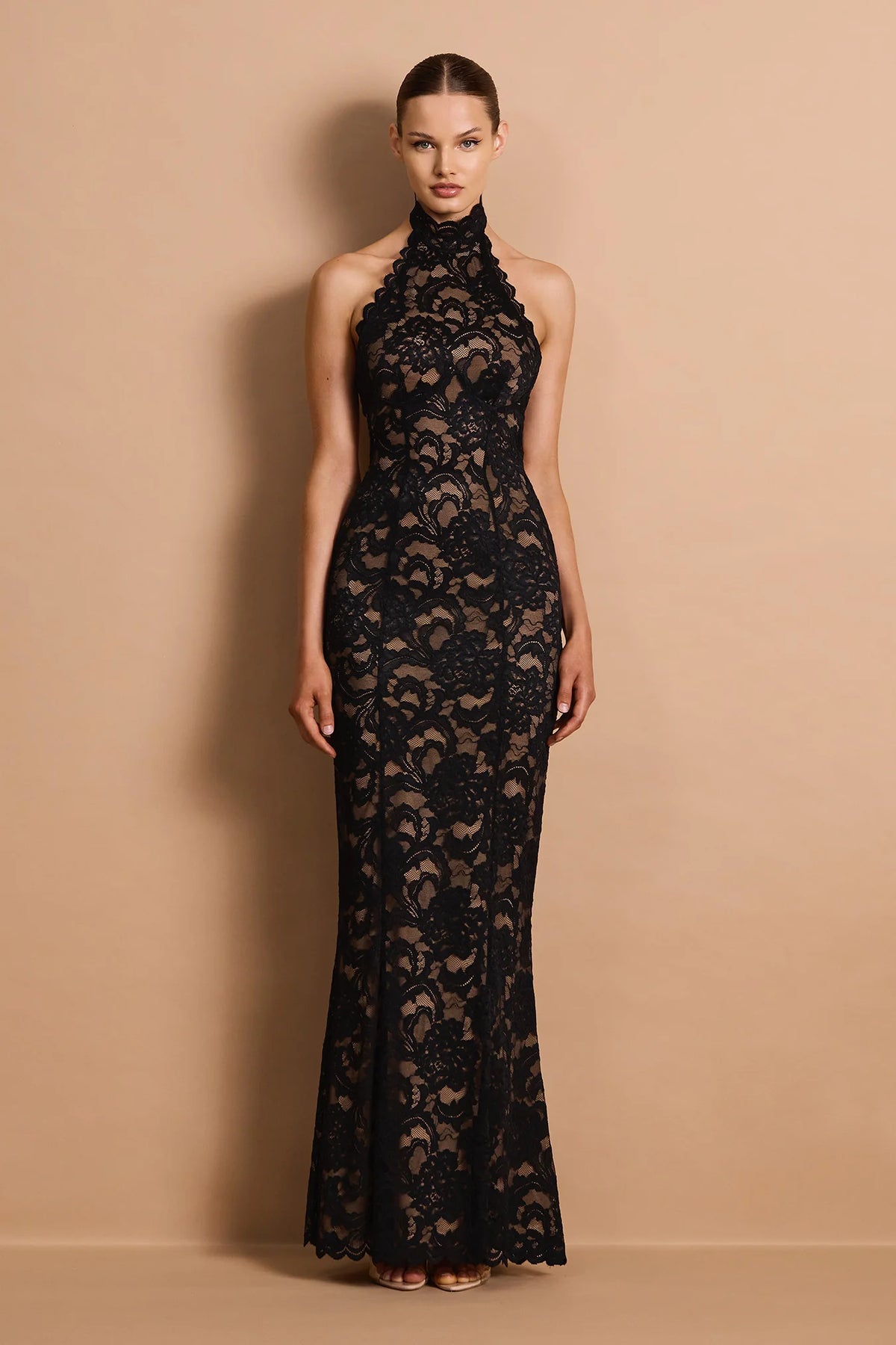 Nookie Delphine Lace Halter Gown - Black