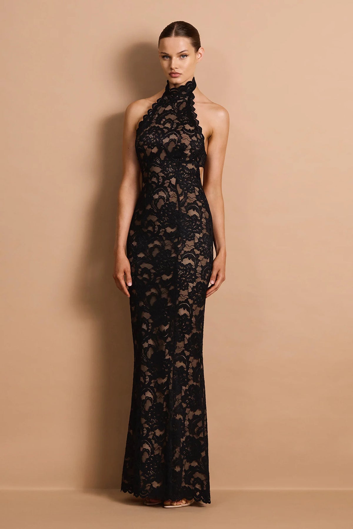 Nookie Delphine Lace Halter Gown - Black