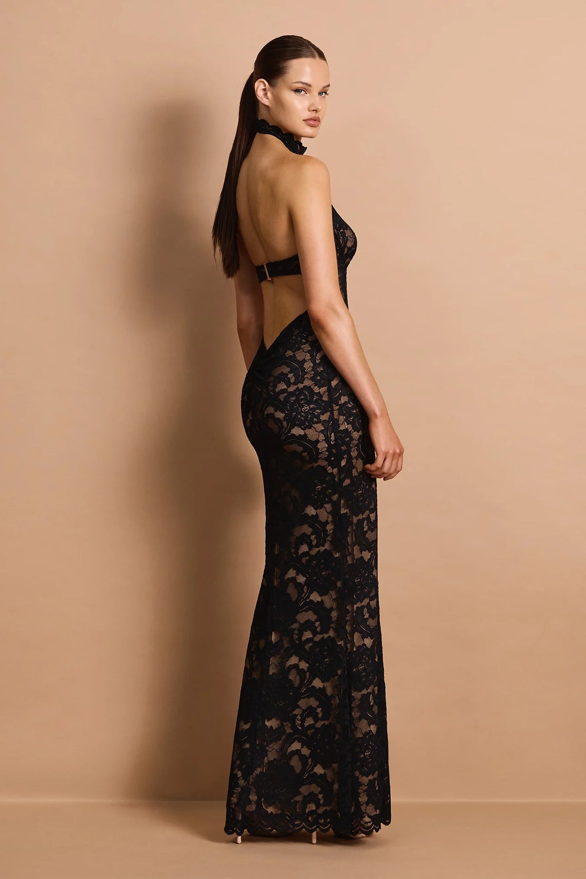Nookie Delphine Lace Halter Gown - Black