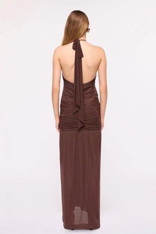 Suboo Chloe Halter Mesh Maxi Dress - Chocolate