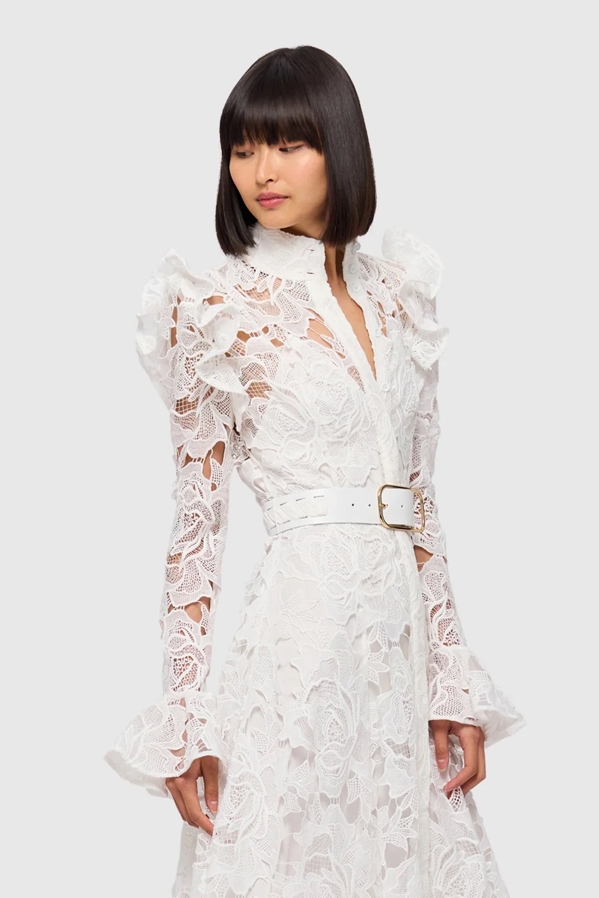 Leo Lin Aliyah Lace Butterfly Sleeve Midi Dress - Snow - Dress Hire AU Leo Lin Aliyah Lace Butterfly Sleeve Midi Dress - Snow - Dress Hire AU