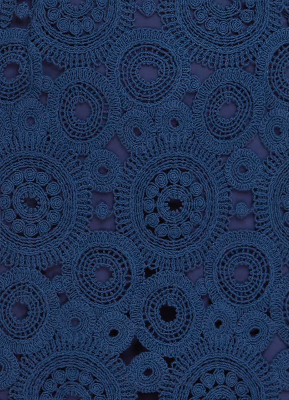 Leo Lin Daisy Crochet Long Sleeve Mini Dress - Navy