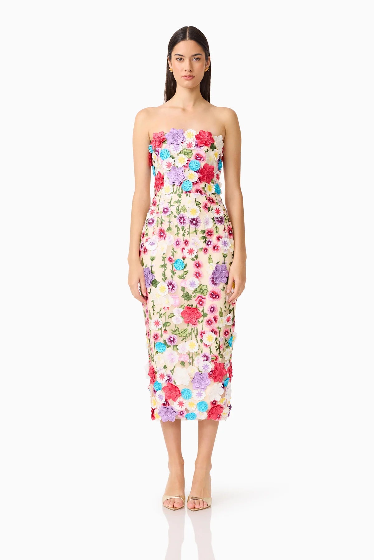 Elliatt Rosette Strapless Midi Dress- Multi Floral