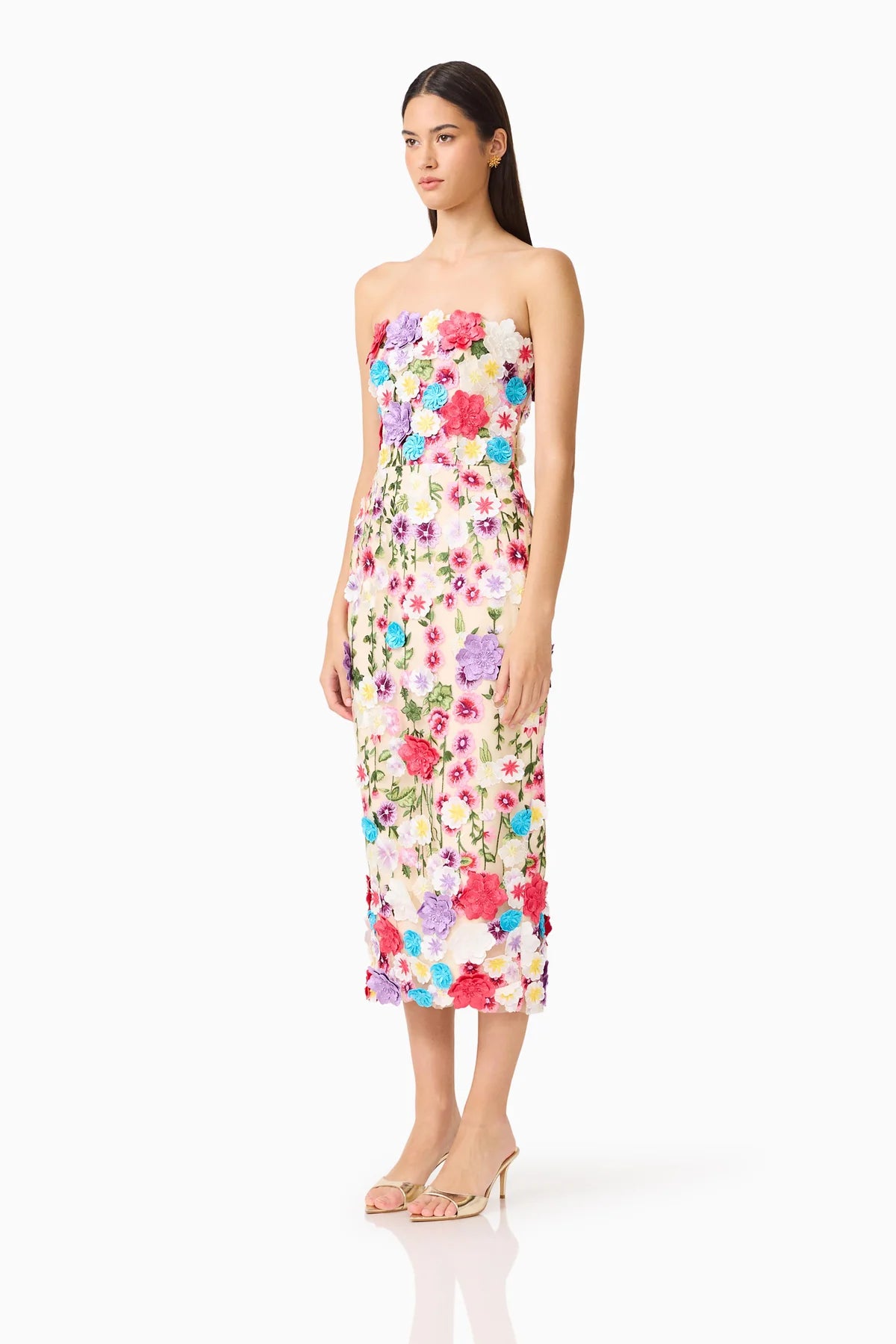 Elliatt Rosette Strapless Midi Dress- Multi Floral