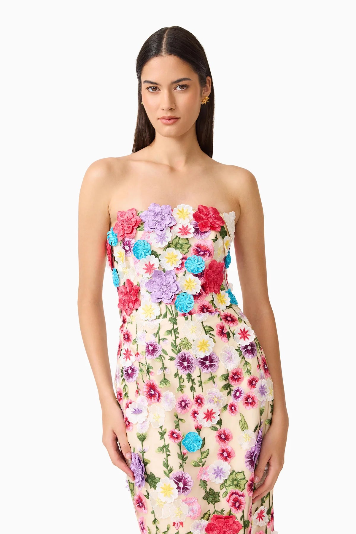Elliatt Rosette Strapless Midi Dress- Multi Floral
