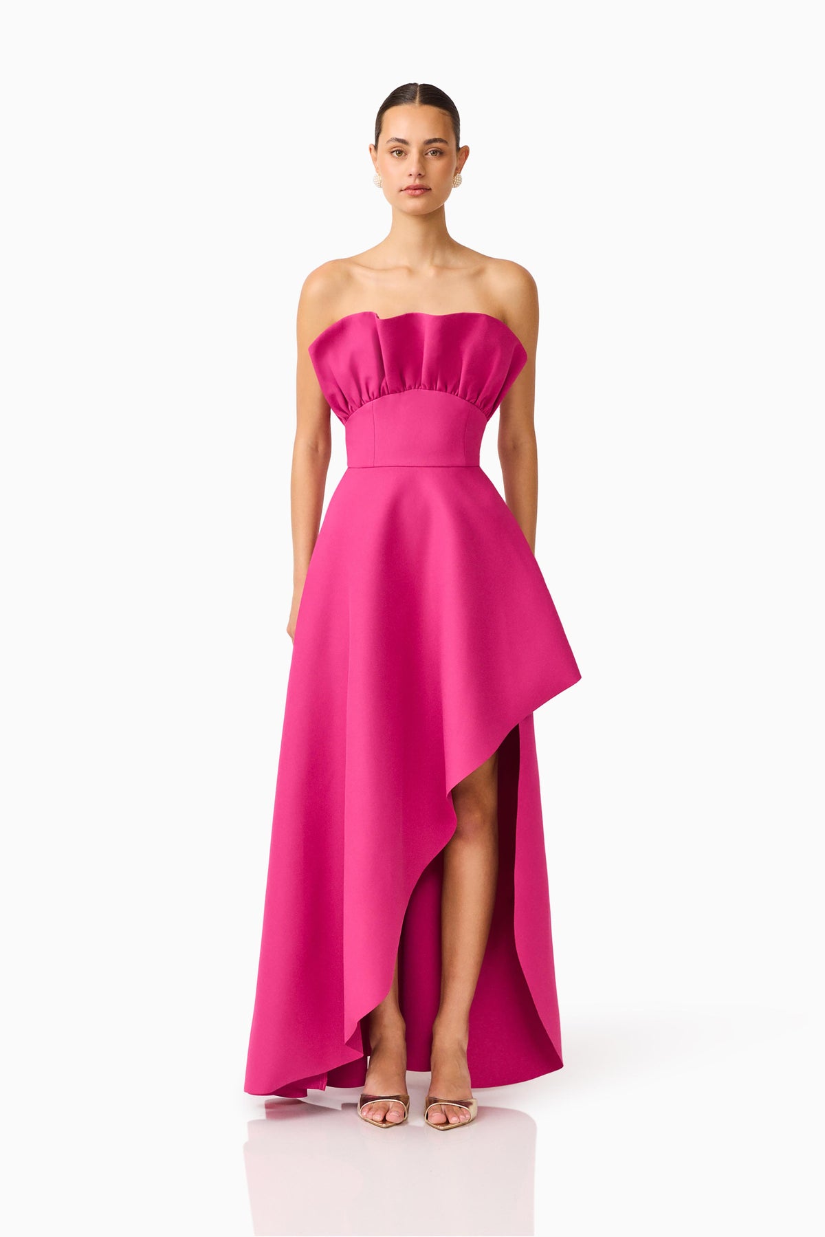 Elliatt Liora Strapless Structured Asymmetric Gown - Pink Orchid