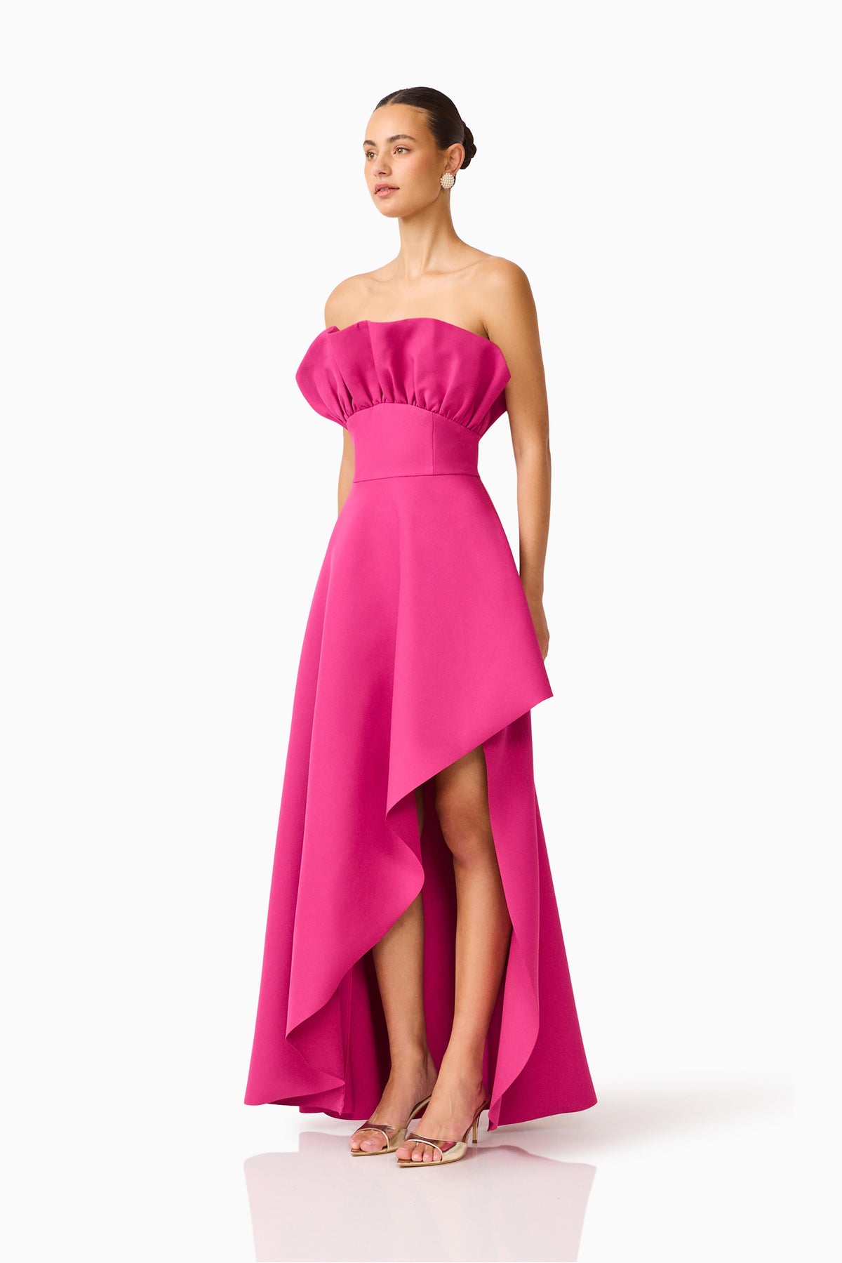 Elliatt Liora Strapless Structured Asymmetric Gown - Pink Orchid