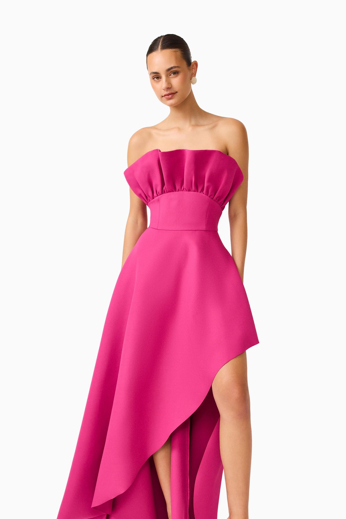 Elliatt Liora Strapless Structured Asymmetric Gown - Pink Orchid