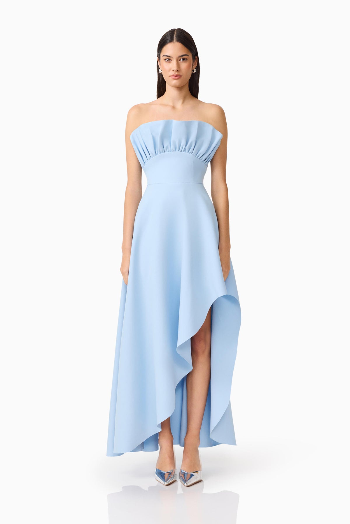 Elliatt Liora Strapless Structured Asymmetric Gown - Sky Blue