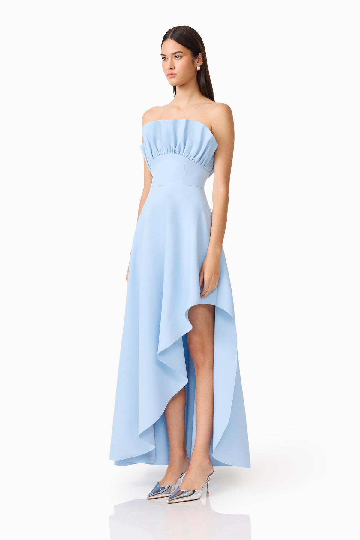 Elliatt Liora Strapless Structured Asymmetric Gown - Sky Blue