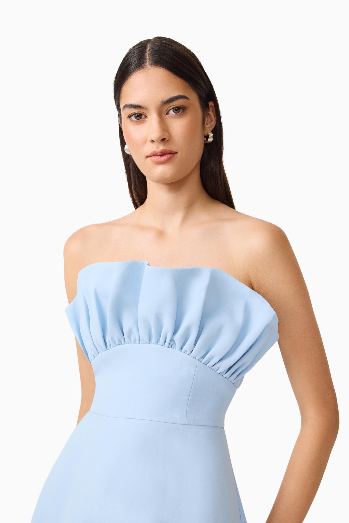 Elliatt Liora Strapless Structured Asymmetric Gown - Sky Blue