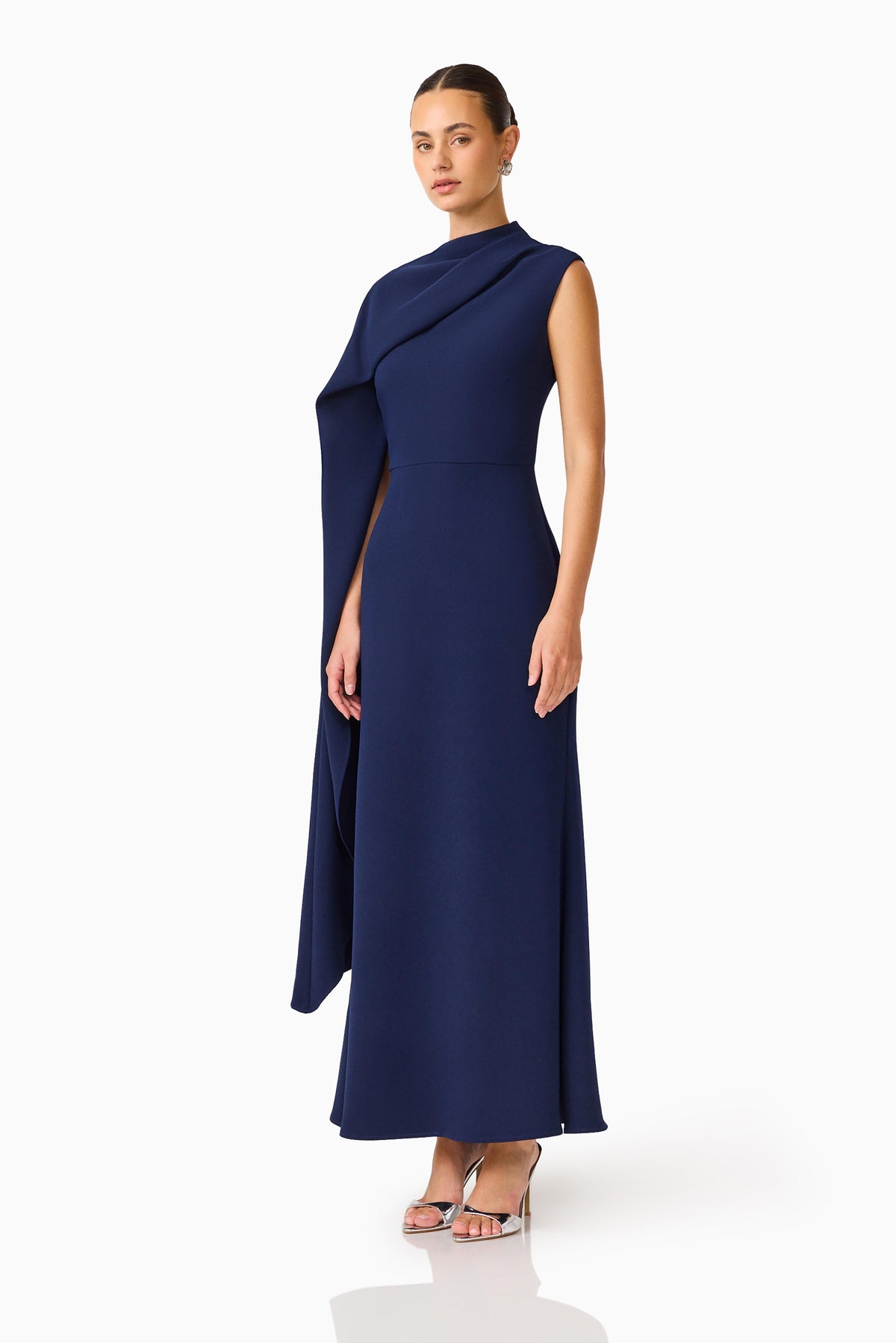 Elliatt Leonara Asymmetric Cape Maxi Dress - Navy