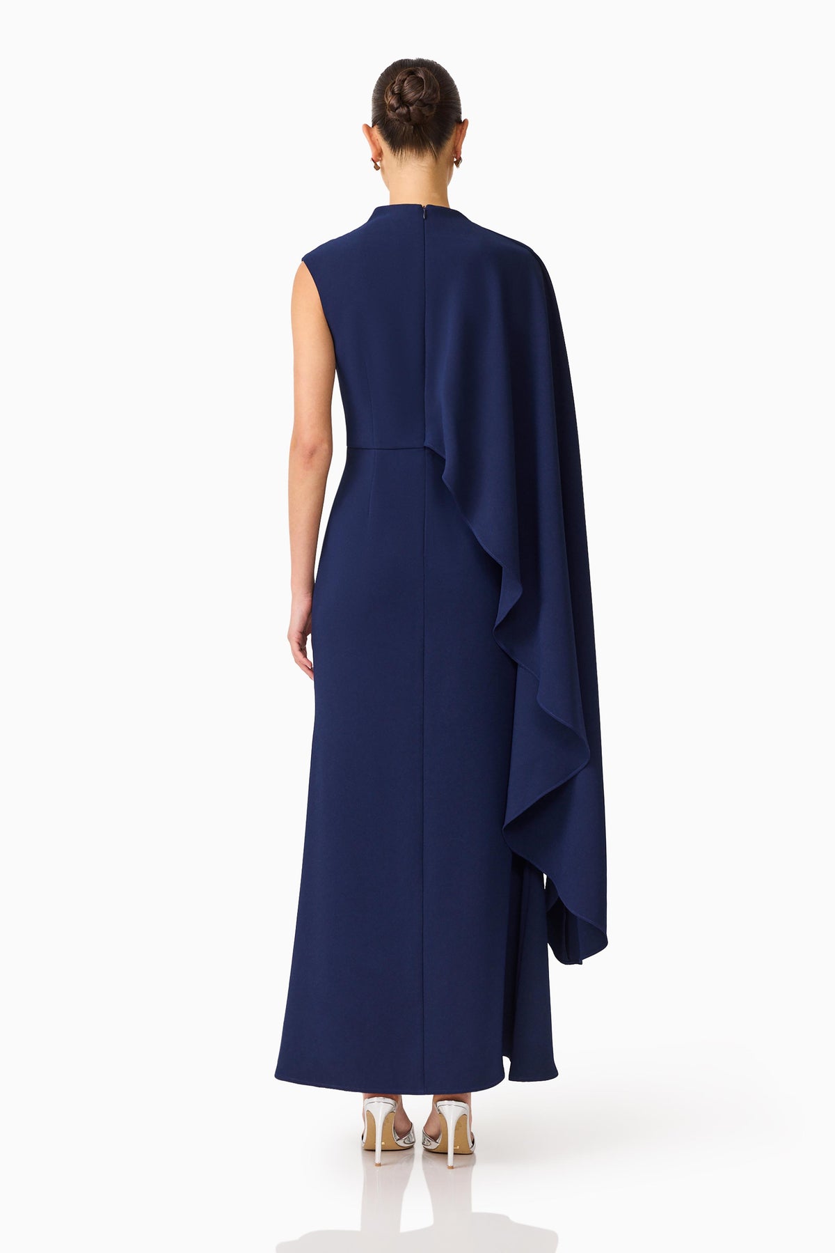 Elliatt Leonara Asymmetric Cape Maxi Dress - Navy