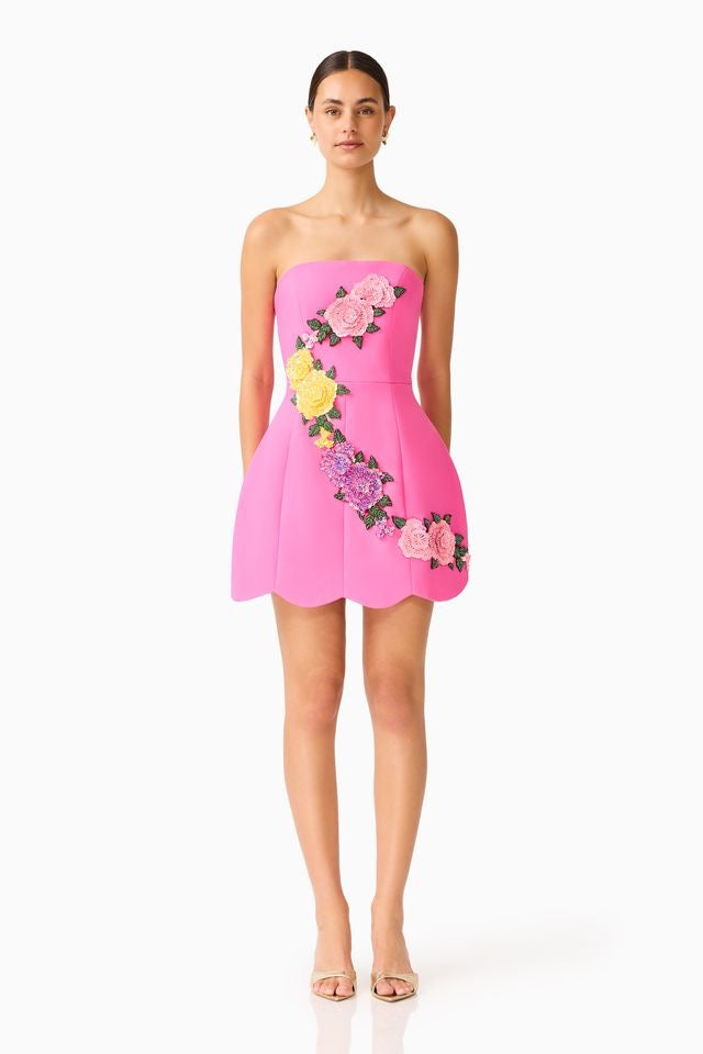 Elliatt Laurentia Strapless Mini Tulip Dress - Fuchsia Pink Multi
