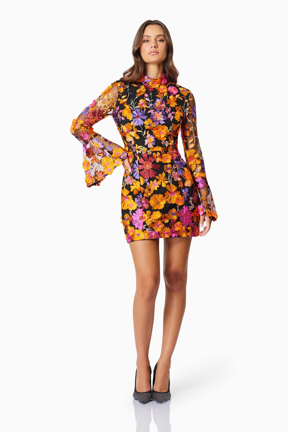 Elliatt Alessandra Long Sleeve Mini Dress - Orange Multi