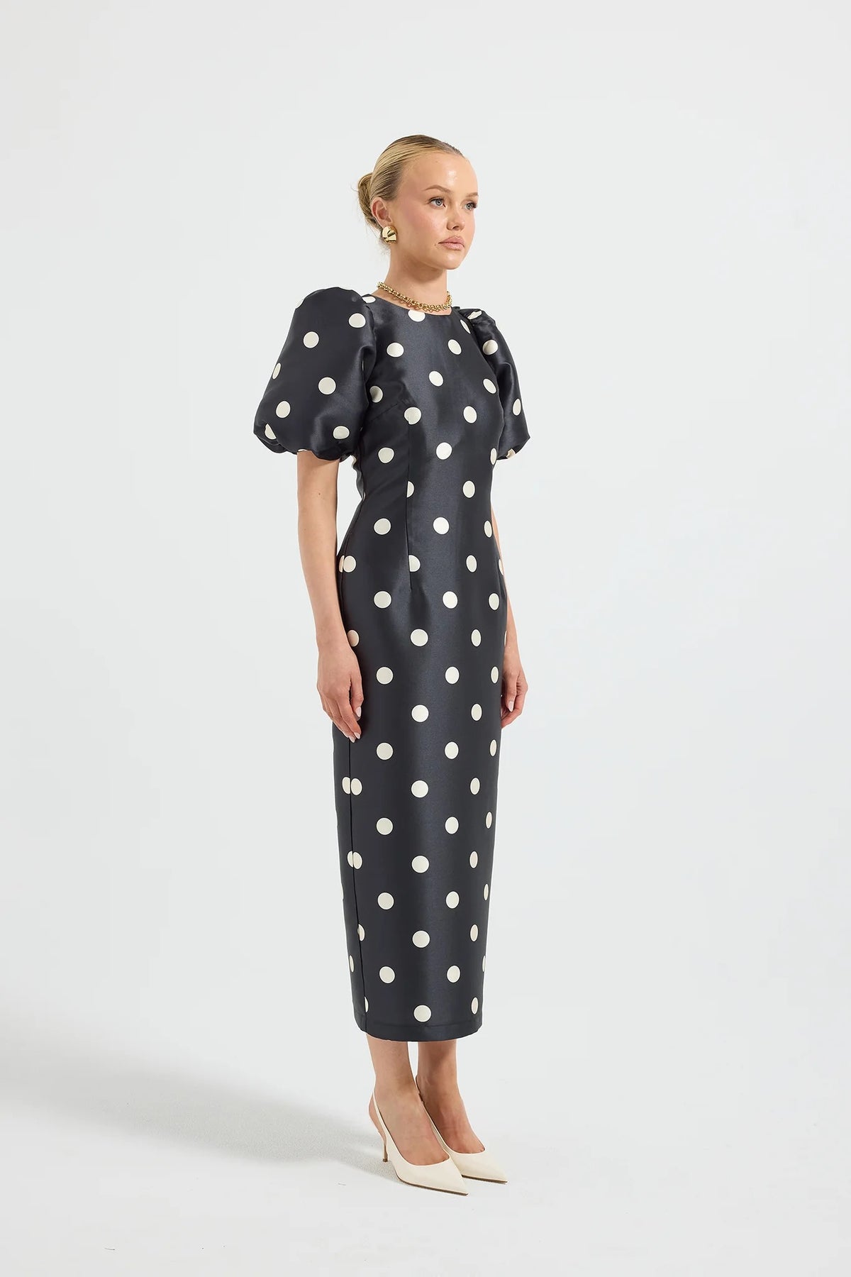 Pasduchas Dottie Sleeve Midi Dress - Black & Cream