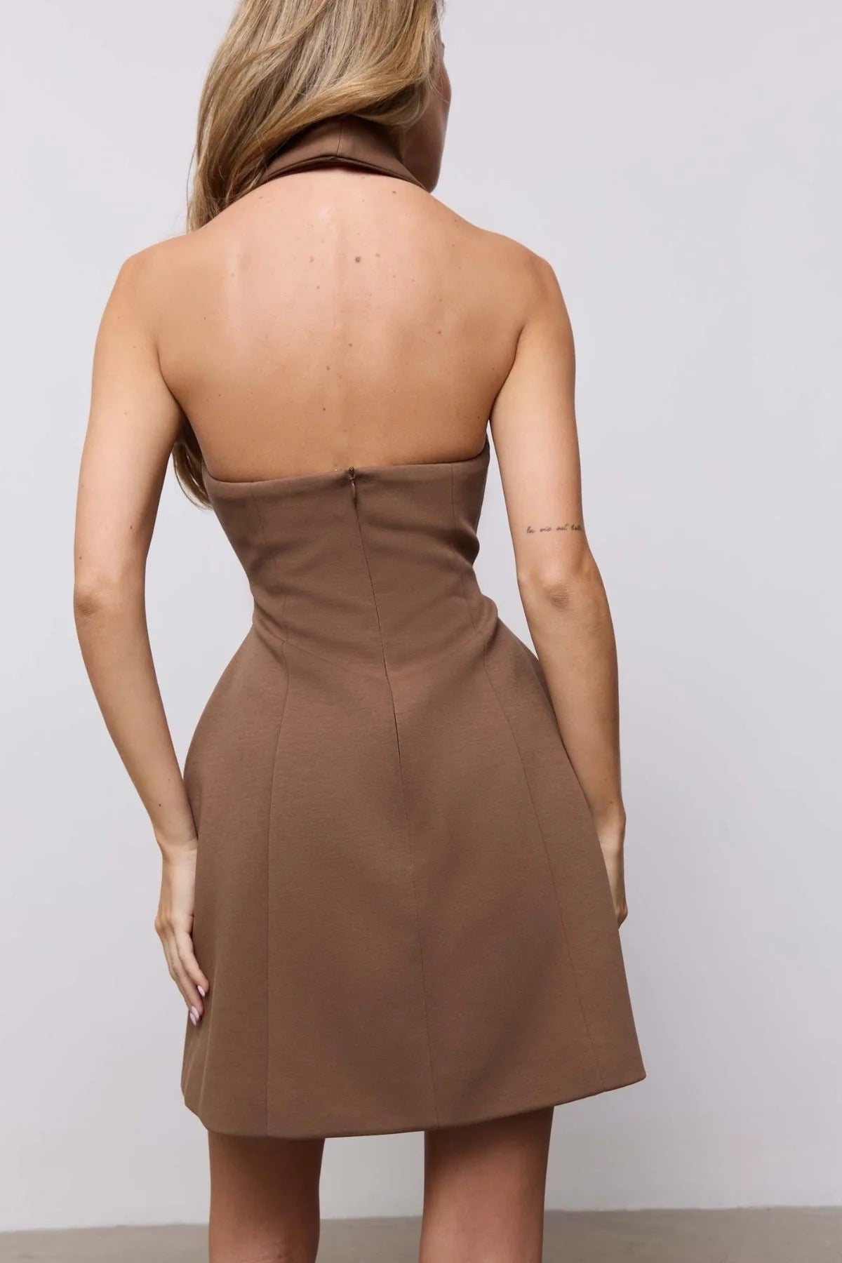 Odd Muse Cotton Mix Zip Collar Mini Dress - Khaki