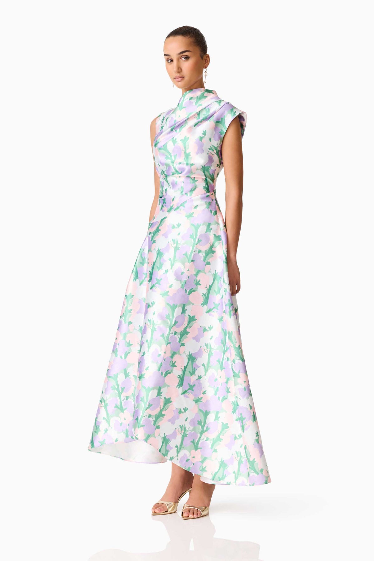 Elliatt Lavina Asymmetrical Gown - Purple Floral