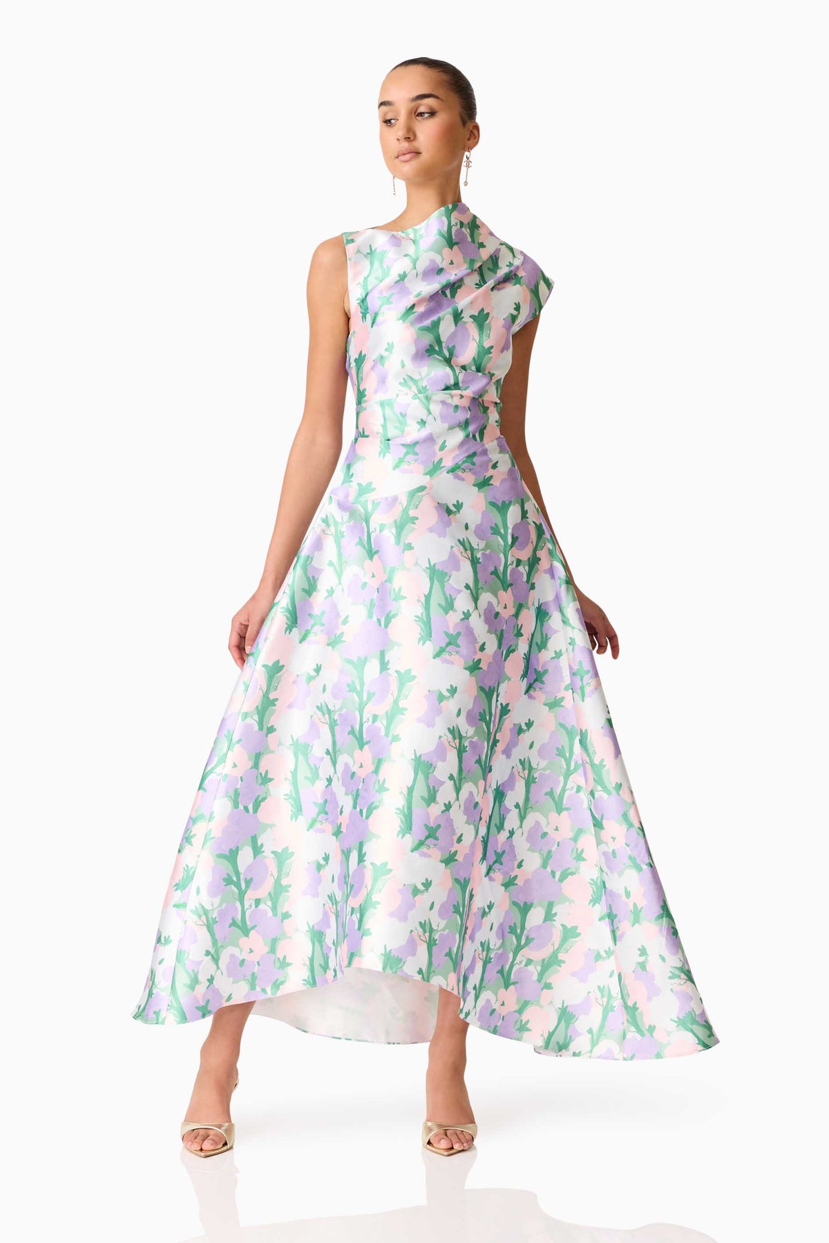 Elliatt Lavina Asymmetrical Gown - Purple Floral