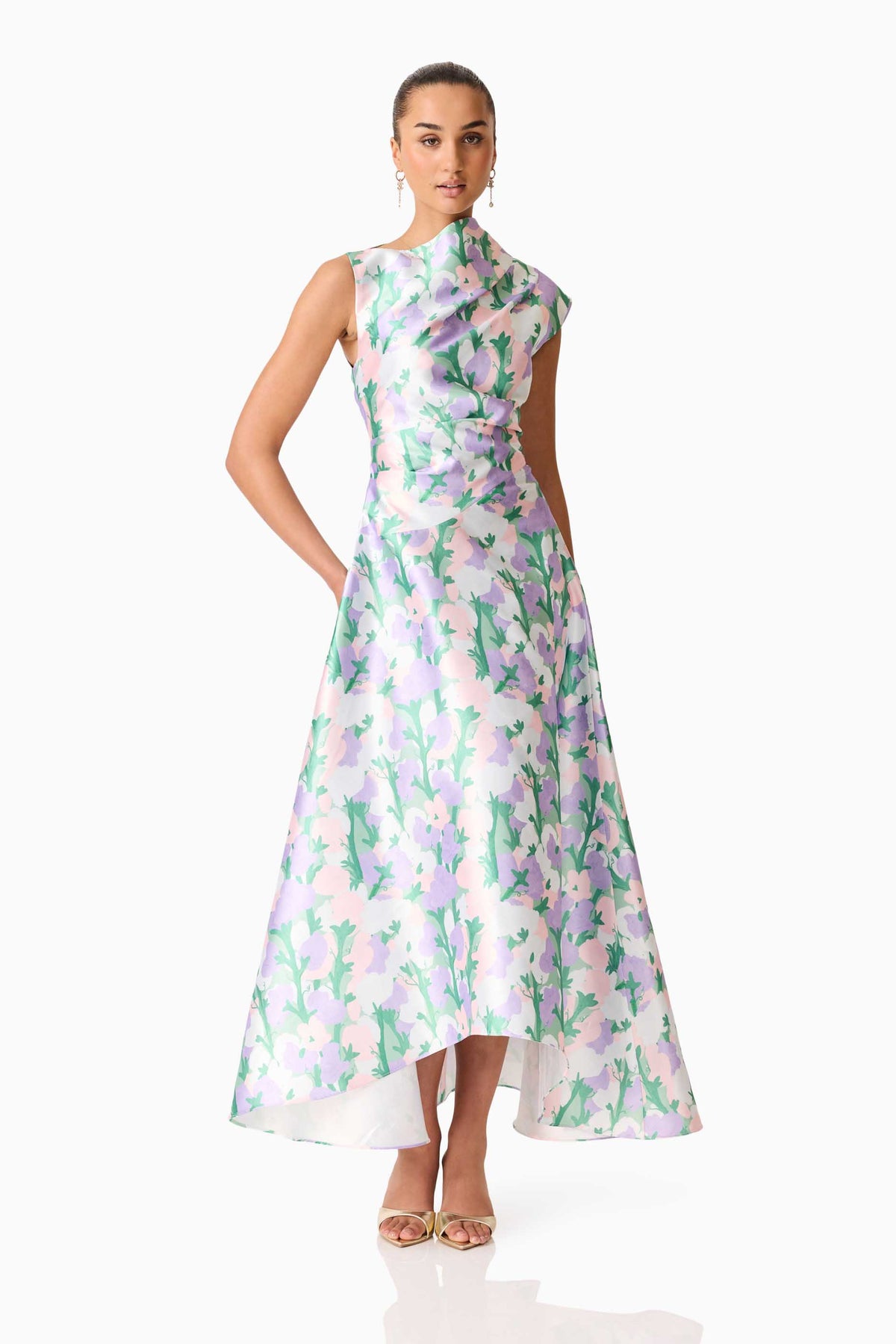Elliatt Lavina Asymmetrical Gown - Purple Floral