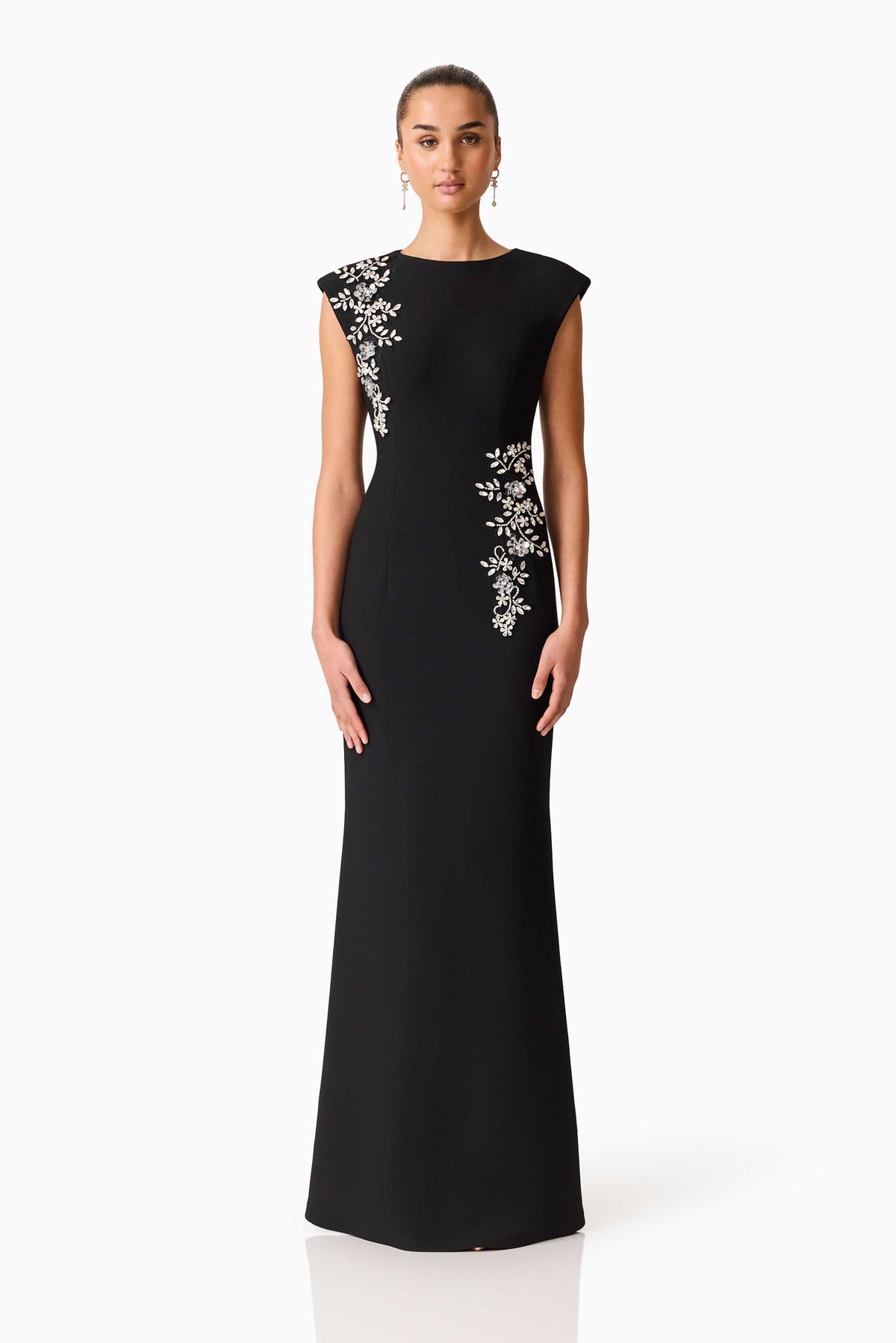 Elliatt Veda Boatneck Sequin Gown - Black