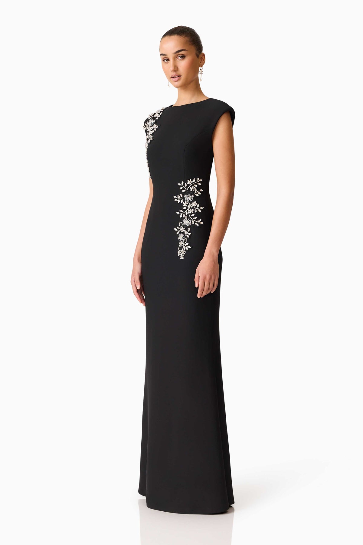Elliatt Veda Boatneck Sequin Gown - Black