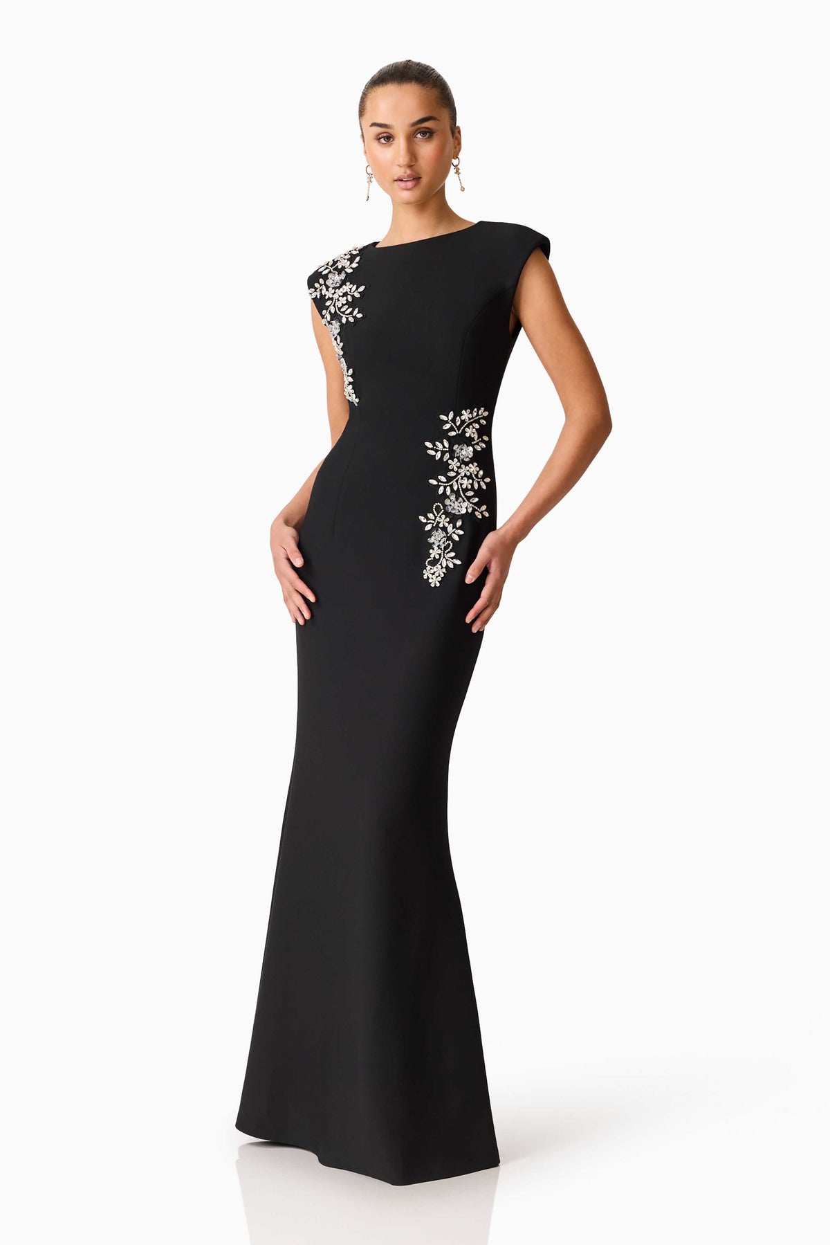 Elliatt Veda Boatneck Sequin Gown - Black