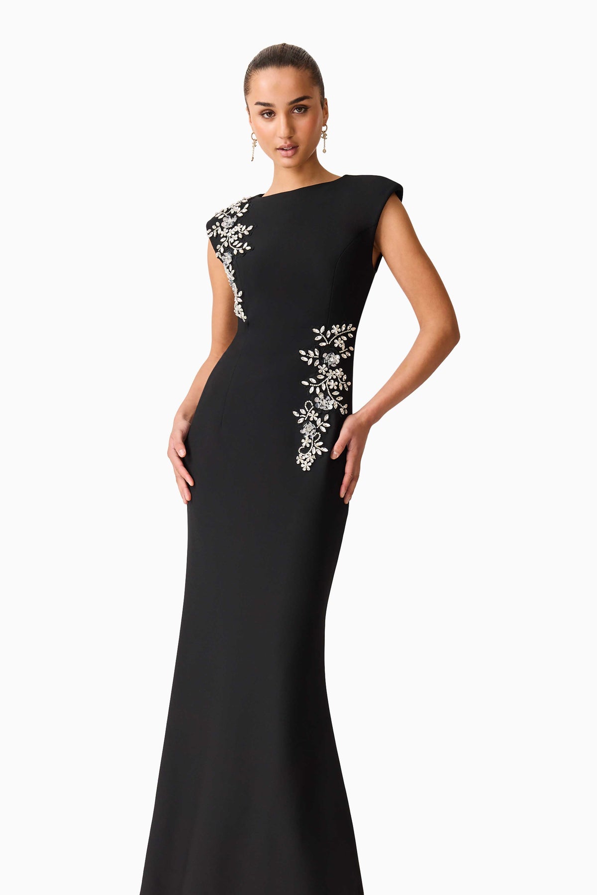 Elliatt Veda Boatneck Sequin Gown - Black