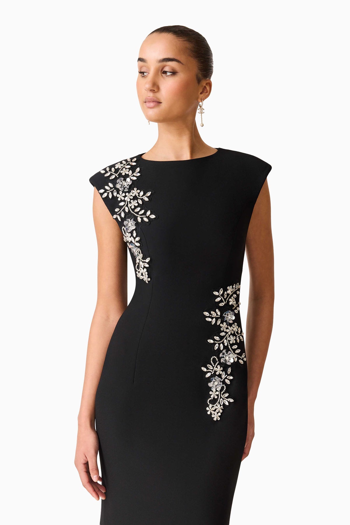 Elliatt Veda Boatneck Sequin Gown - Black