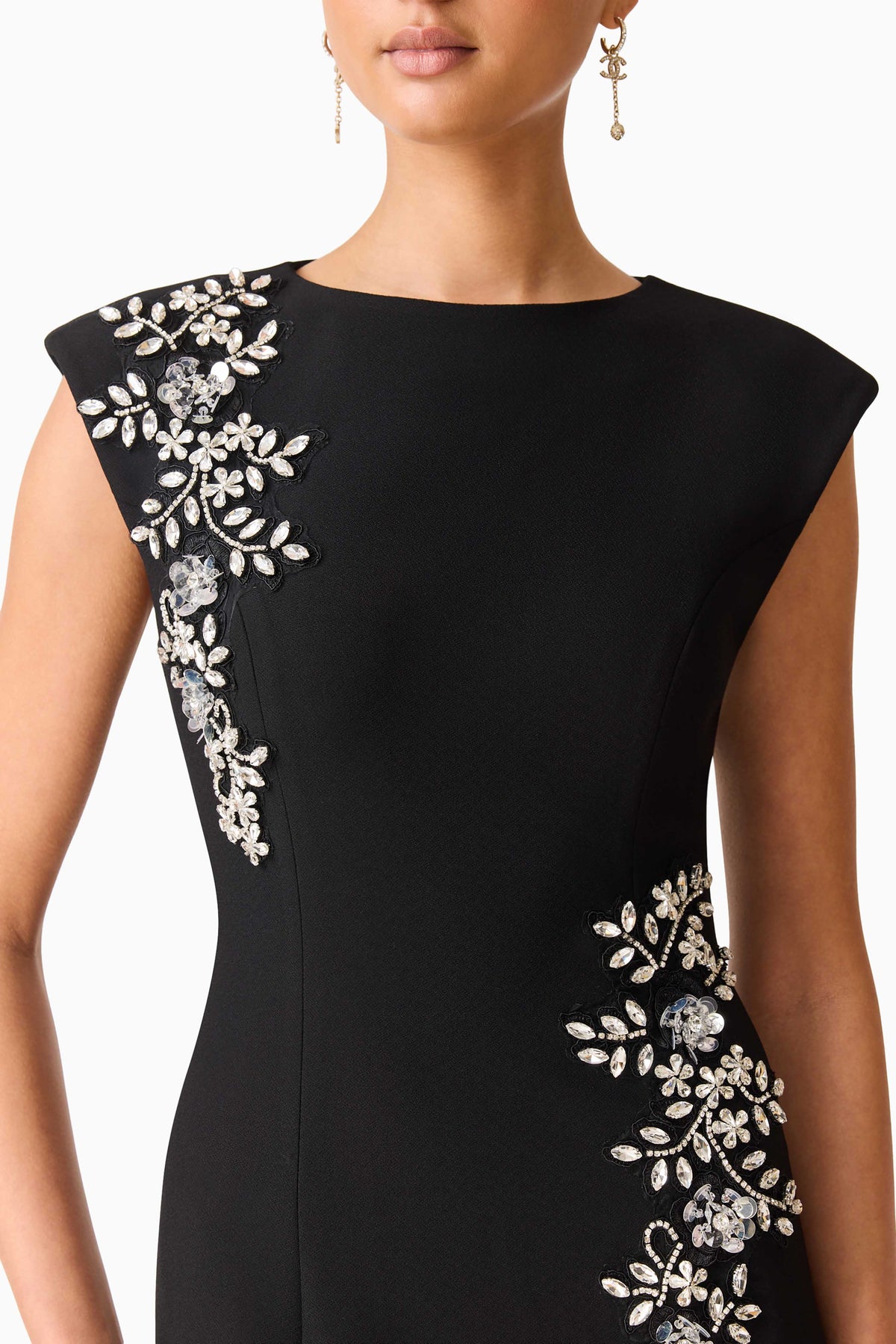 Elliatt Veda Boatneck Sequin Gown - Black