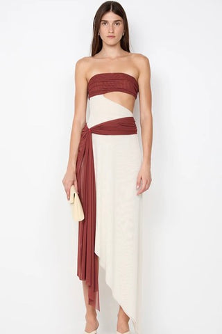 Bec & Bridge Ayla Strapless Dress - Rust & Cream