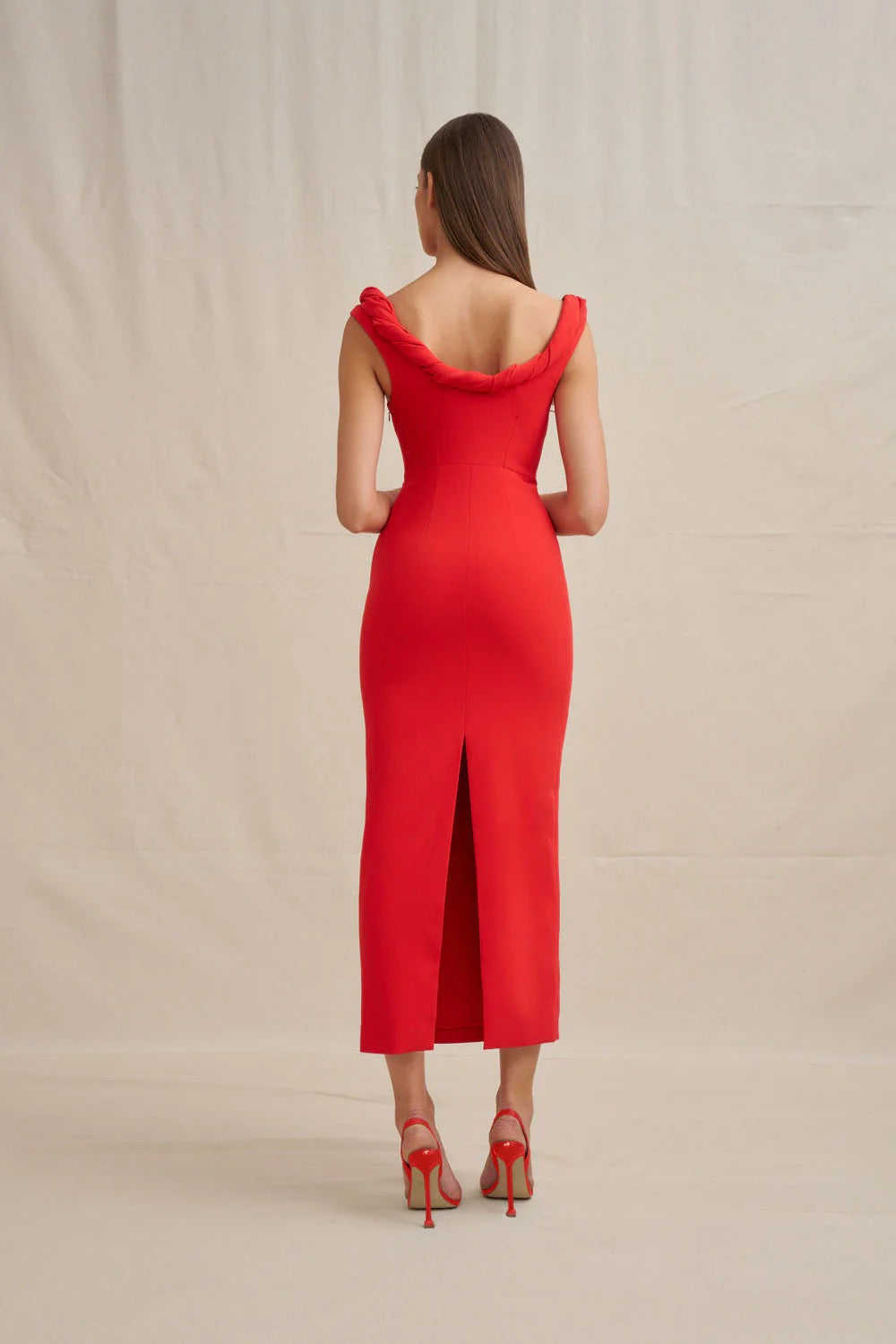 By Johnny Talia Twist Midi Dress - Red