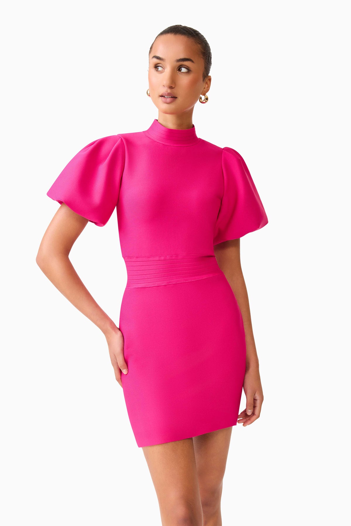 Elliatt Naomi Puff Sleeve Mini Dress - Raspberry Pink