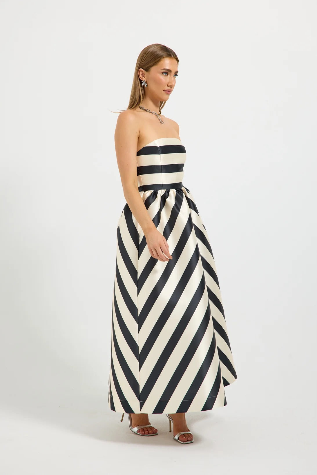 Pasduchas Valerie Strapless Midi Dress - Black & Cream